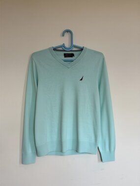 Nautica V-Neck Knit Sweater Mint Green Size S